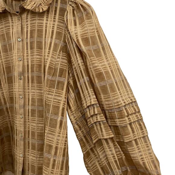 NWT Ulla Johnson Circe Plaid Blouse Chamomile Size 0 Ruffle‎ Puff Sleeve Blouson - Picture 12 of 16